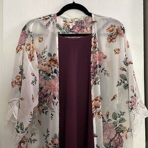 Burgundy summer dress with kimono